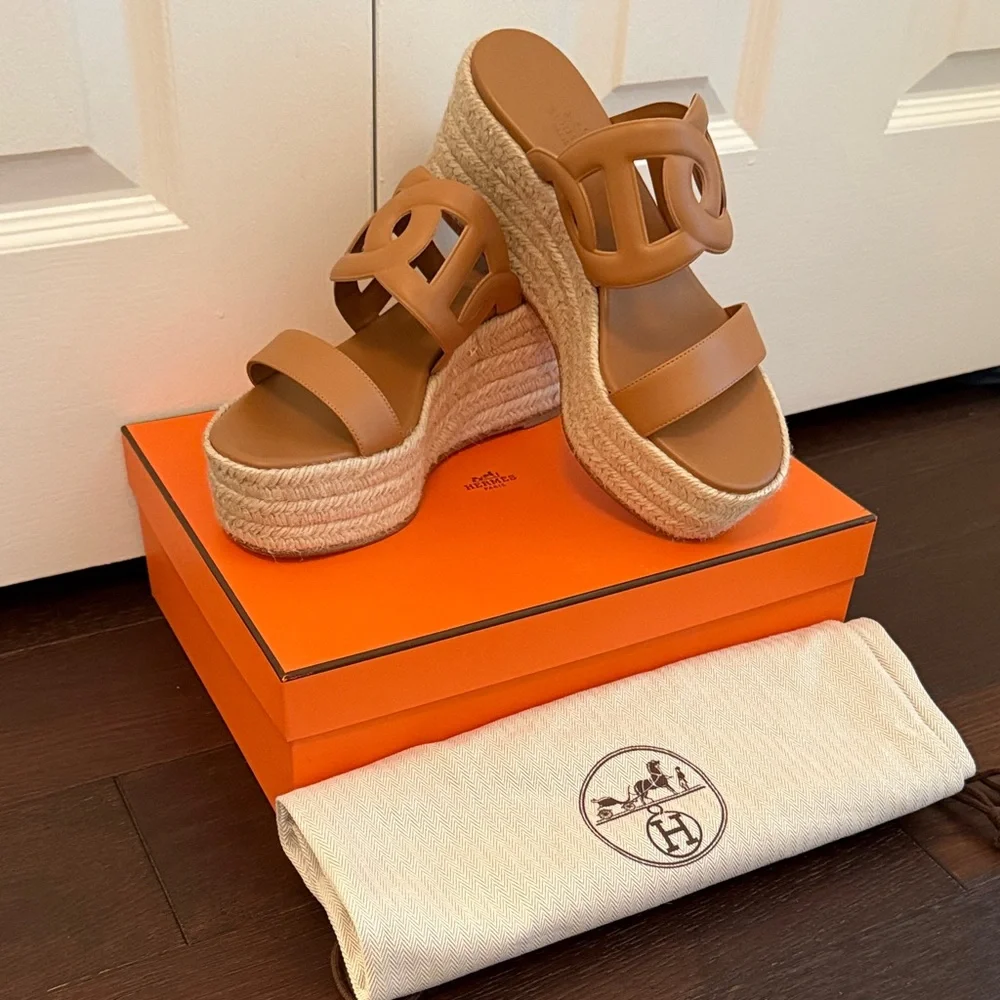 HERMES Ithea 30 Espadrille Wedge Sandals, - Size 39 (Fits like a US Women’s 8.5) - Picture 1 of 6